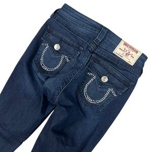 True Religion Section Skinny Jeans Dark Wash Rhinestone Horseshoe Womens 25